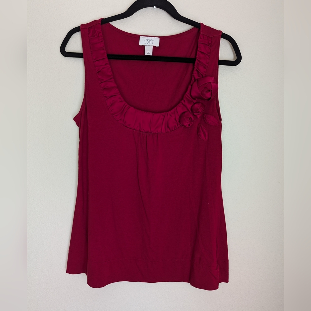Ann Taylor LOFT Embellished Red Blouse Size M